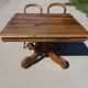 Square dining table, central leg, seats 8
