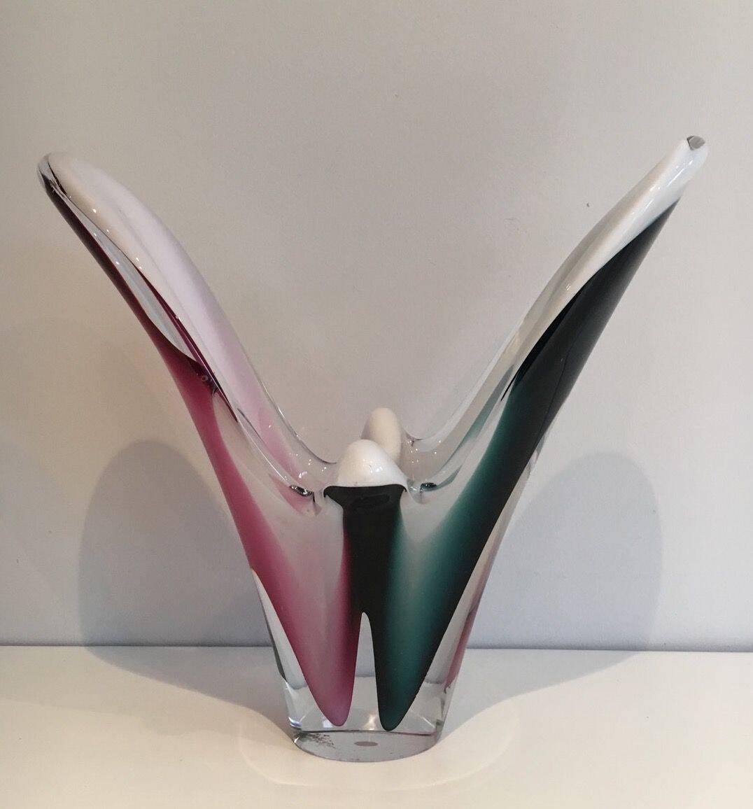 Multicoloured shell glass vase signed Flygsfors, 1956