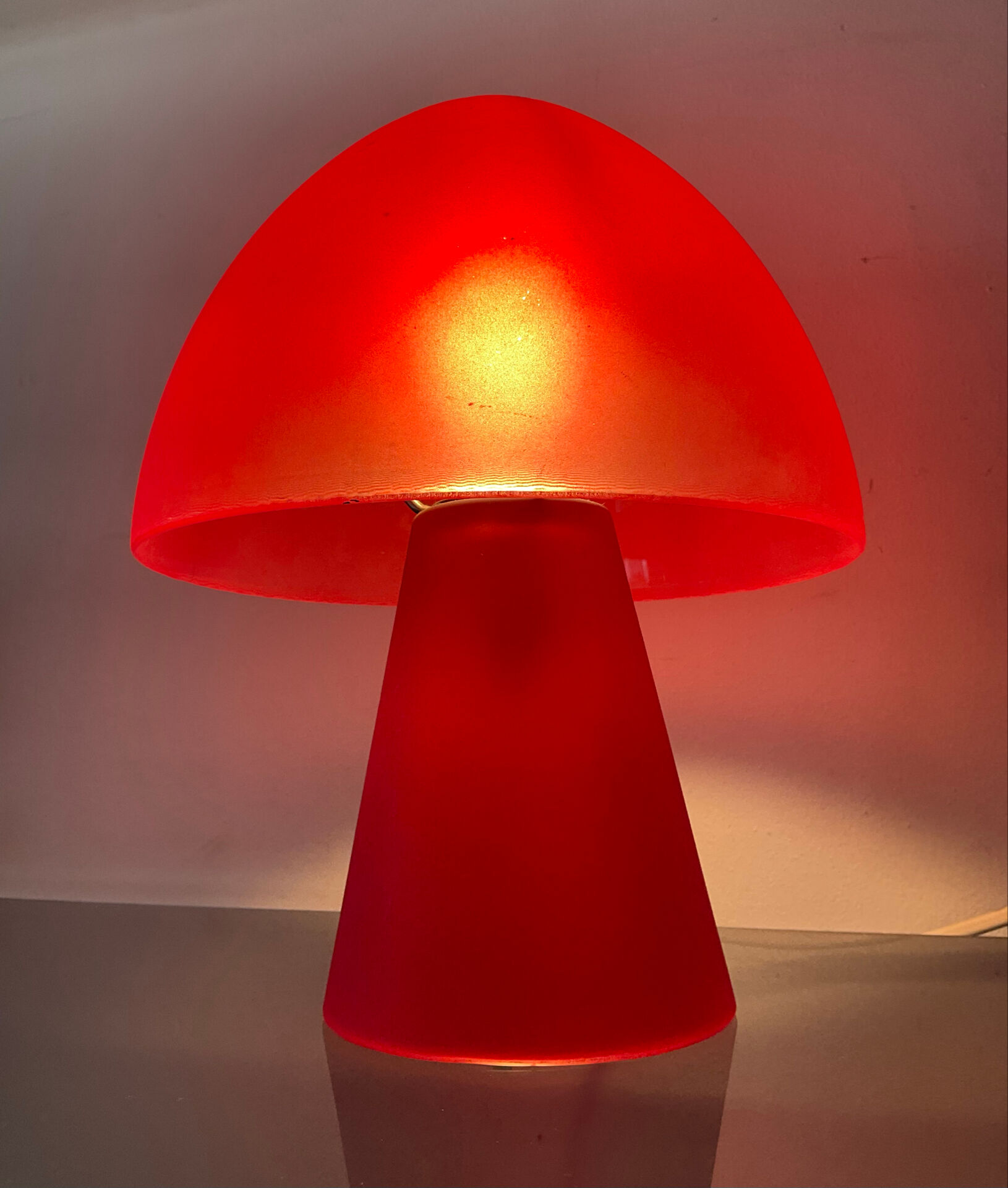 Vintage red glass mushroom lamp