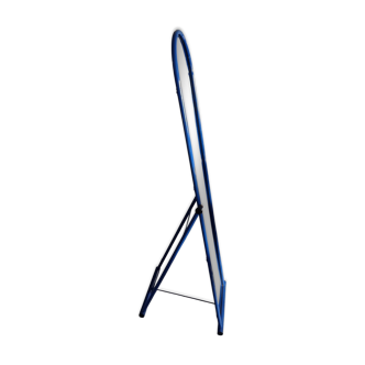 Adjustable mirror on vintage blue tubular structure stand