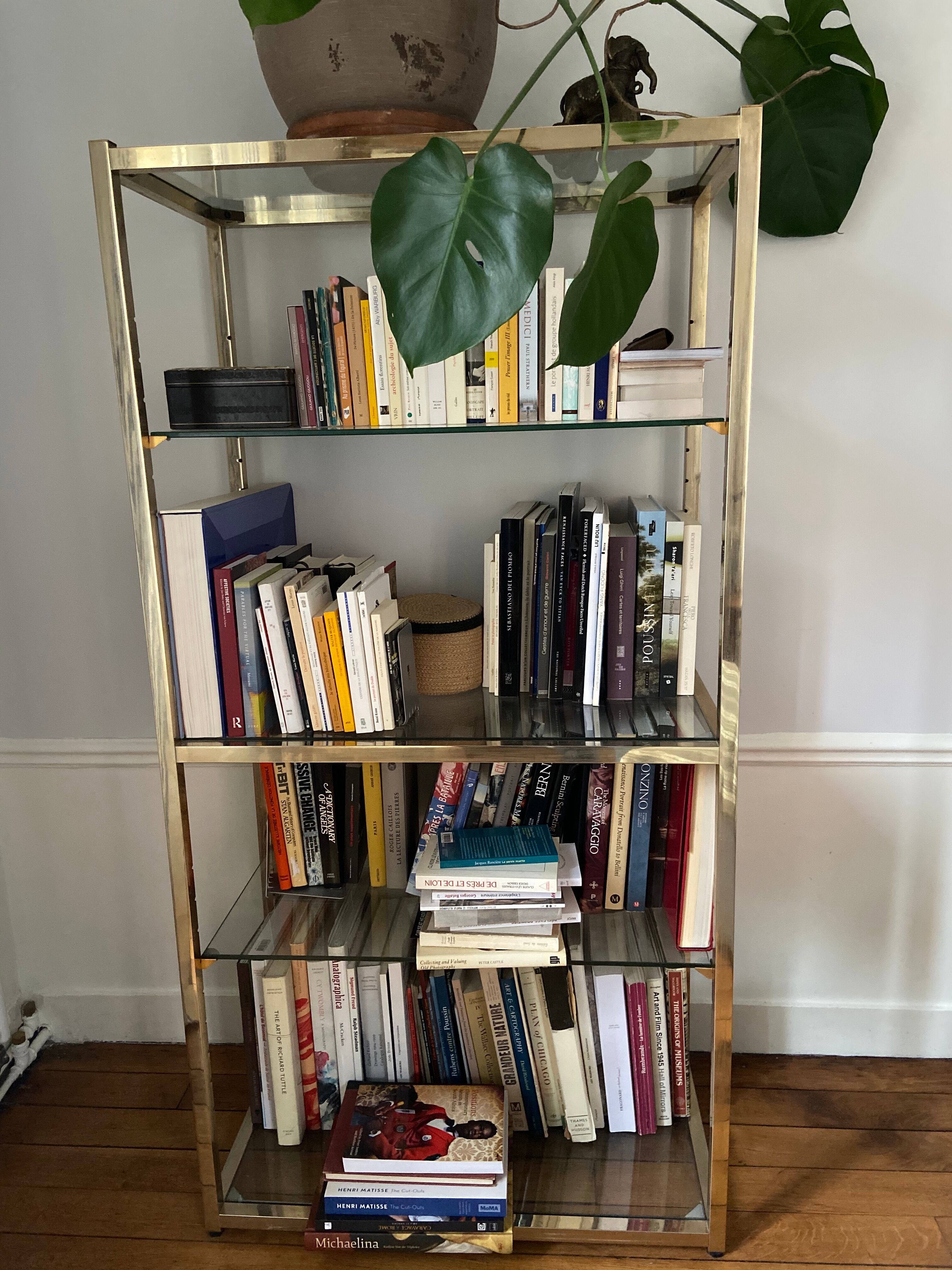 Glass and brass shelf