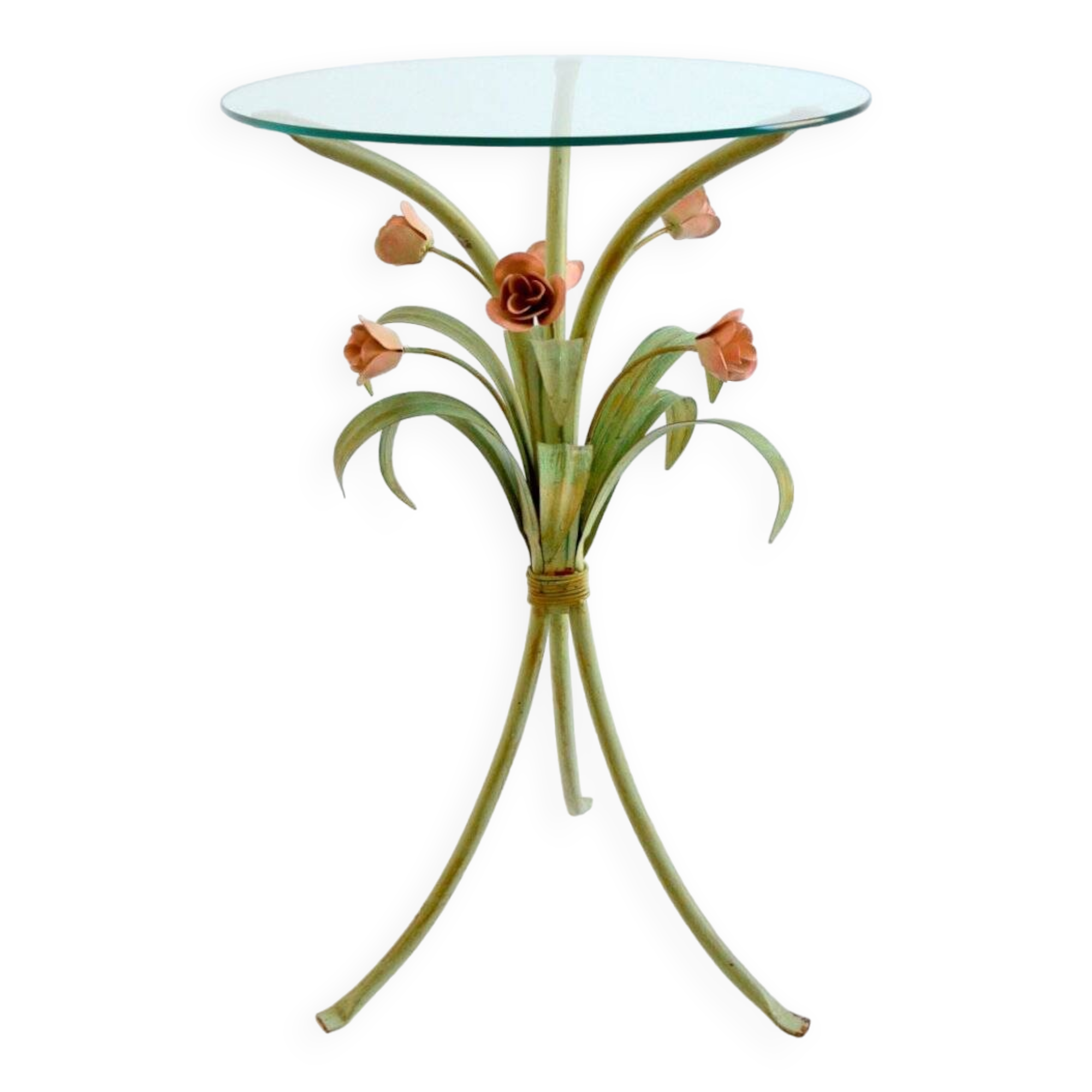 Pedestal table / Side table bouquet of flowers / Roses wrought iron 1960 vintage