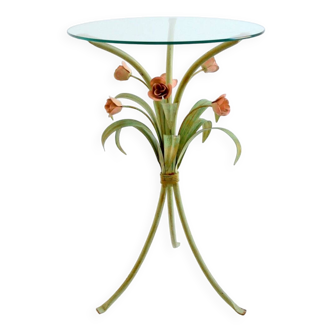 Pedestal table / Side table bouquet of flowers / Roses wrought iron 1960 vintage