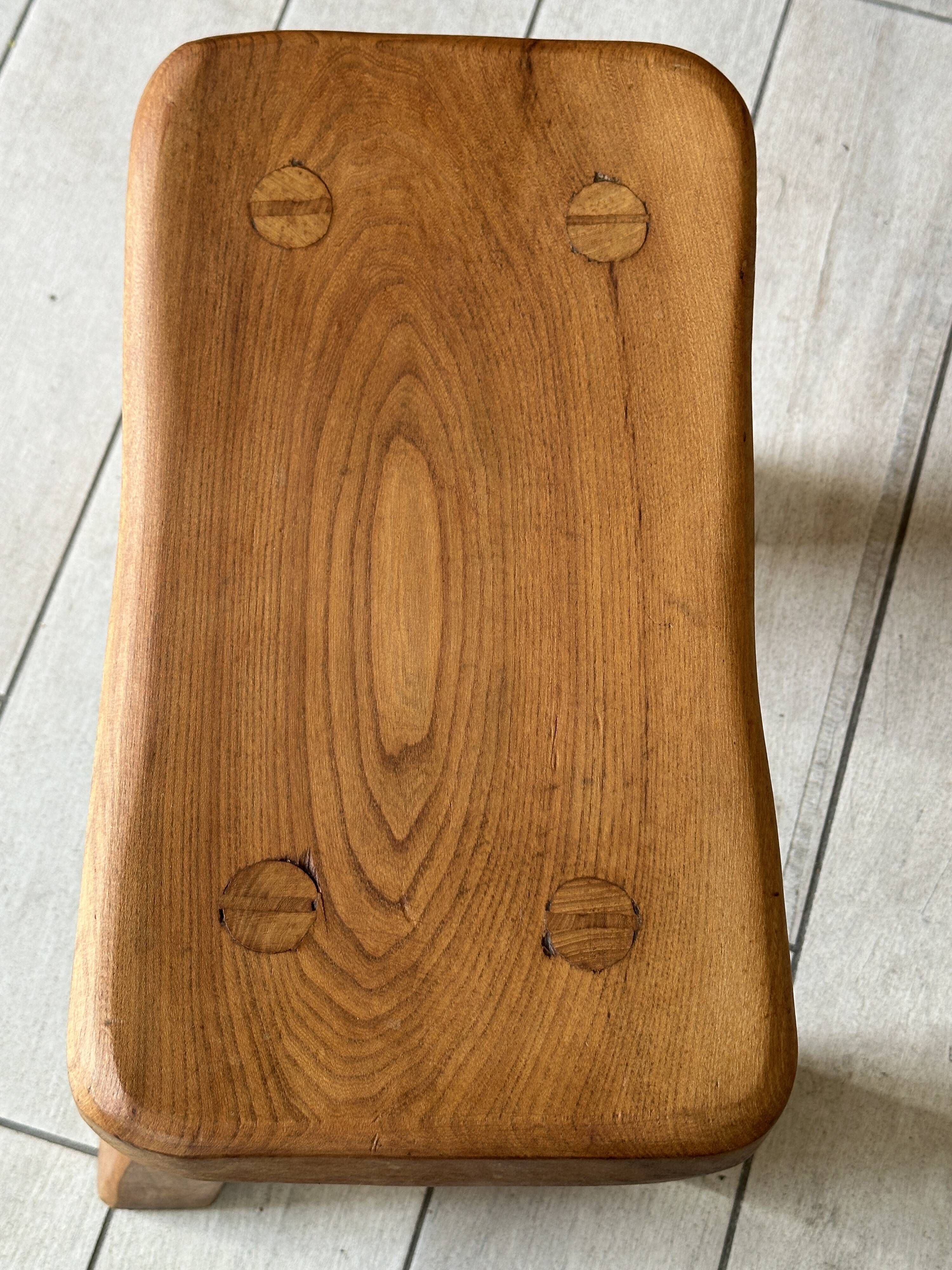 Vintage solid elm stool from the 70s