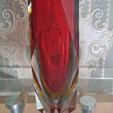 Murano sommerso diamond vase very good condition 21cm old vintage glass
