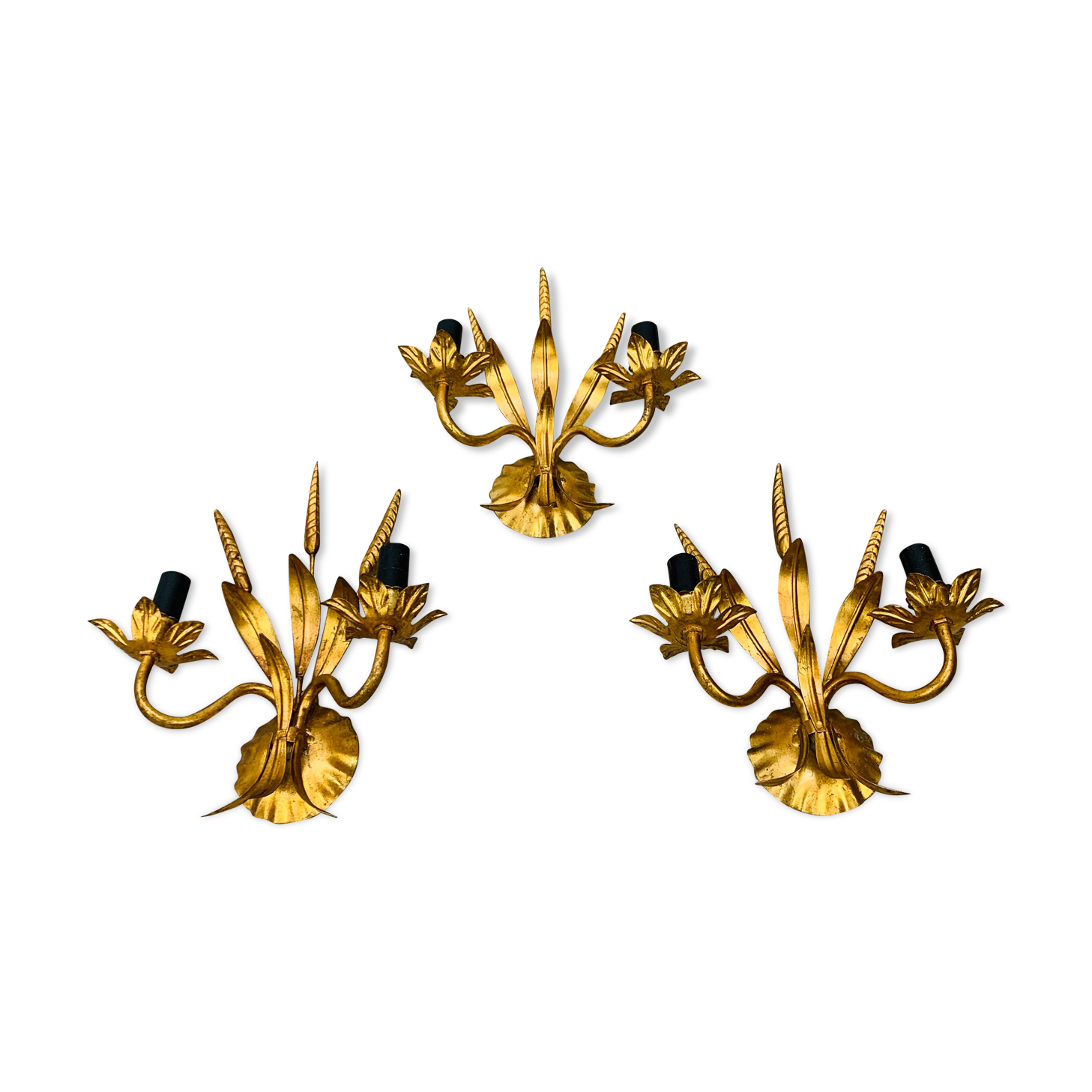 3 wall lamps ear of wheat golden foliage