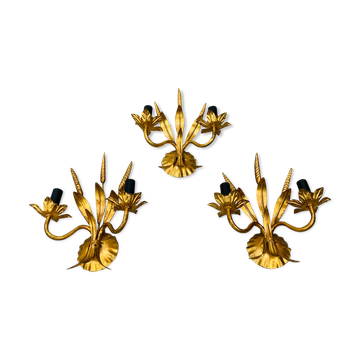 3 wall lamps ear of wheat golden foliage
