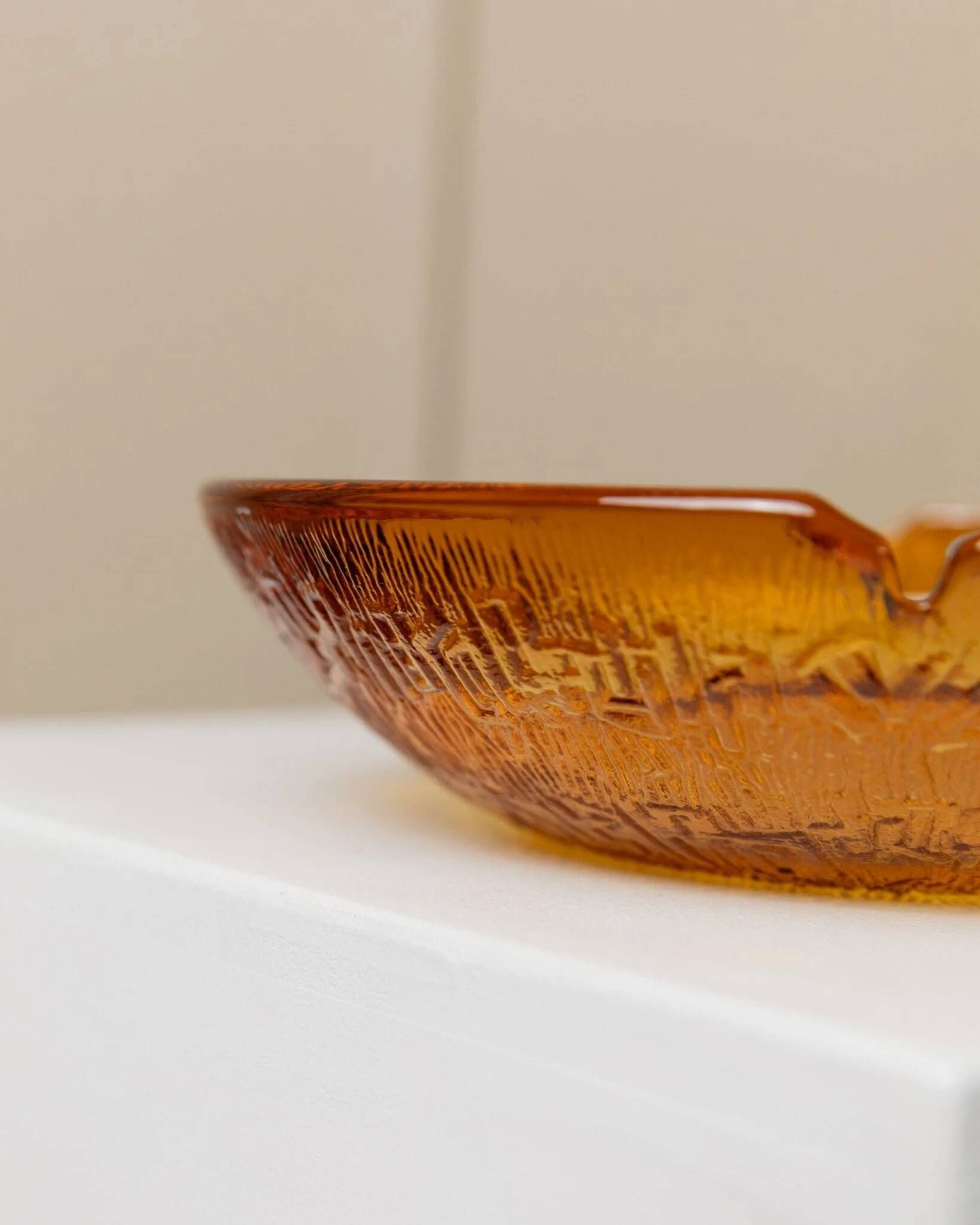 Amber Glass Ashtray - Vintage Textured Glass, Italy 1980s, Decorative Retro Gift