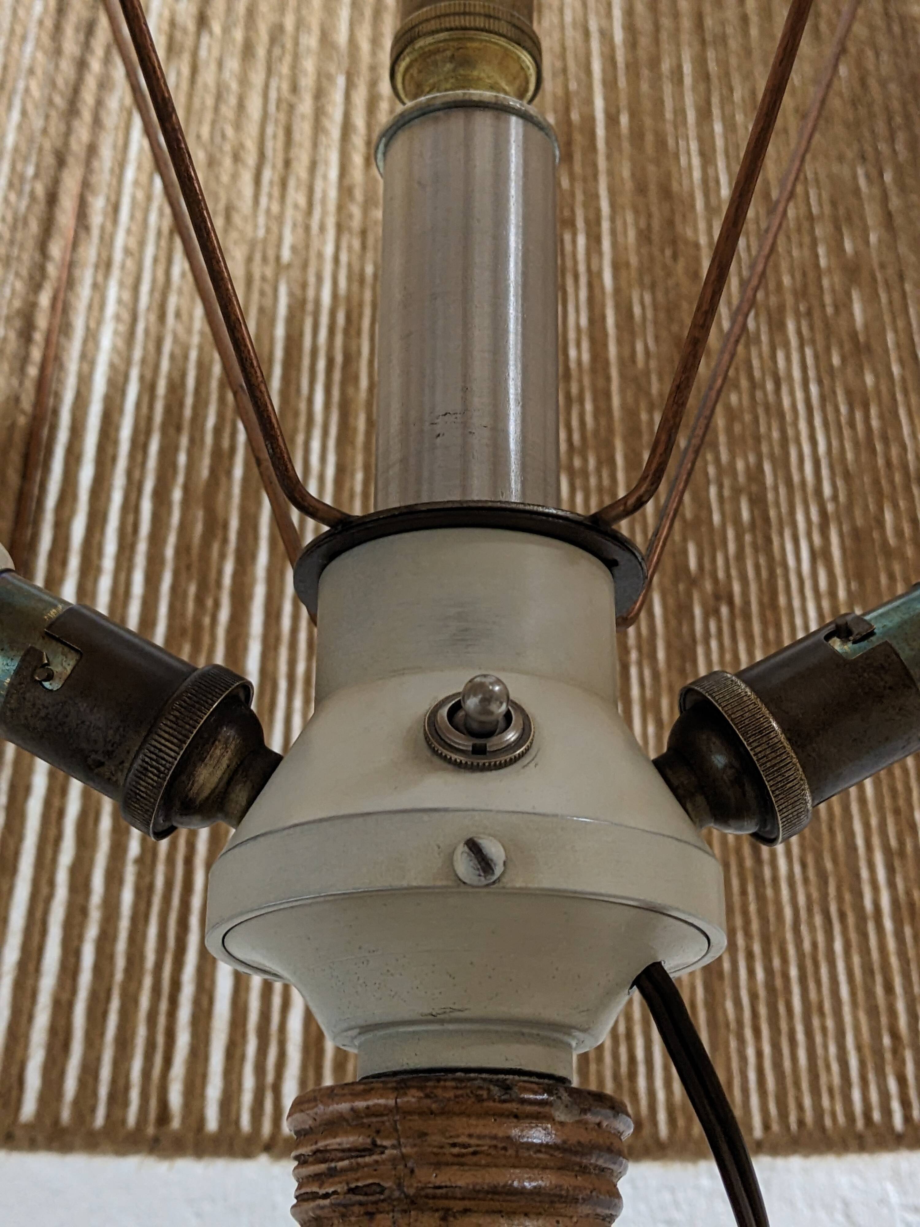 XXL lamp in glazed stoneware and jute rope circa 1960