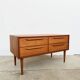 Lowboard teak 4 drawers — Mid-century lines, tapered legs, 1960s