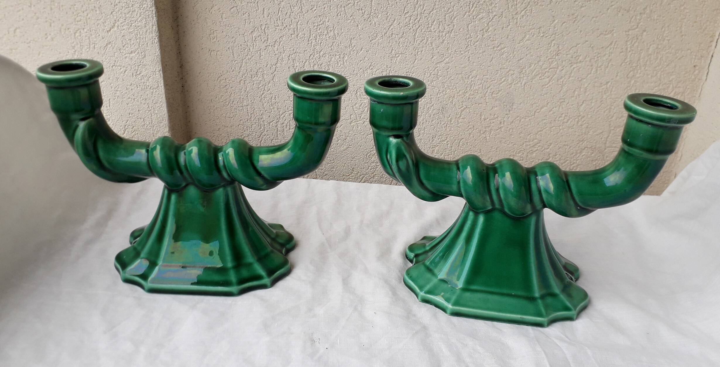 Green candlesticks candle holders