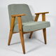 Armchair 366, designer J. Chierowski, 1960s, green fabric, teak