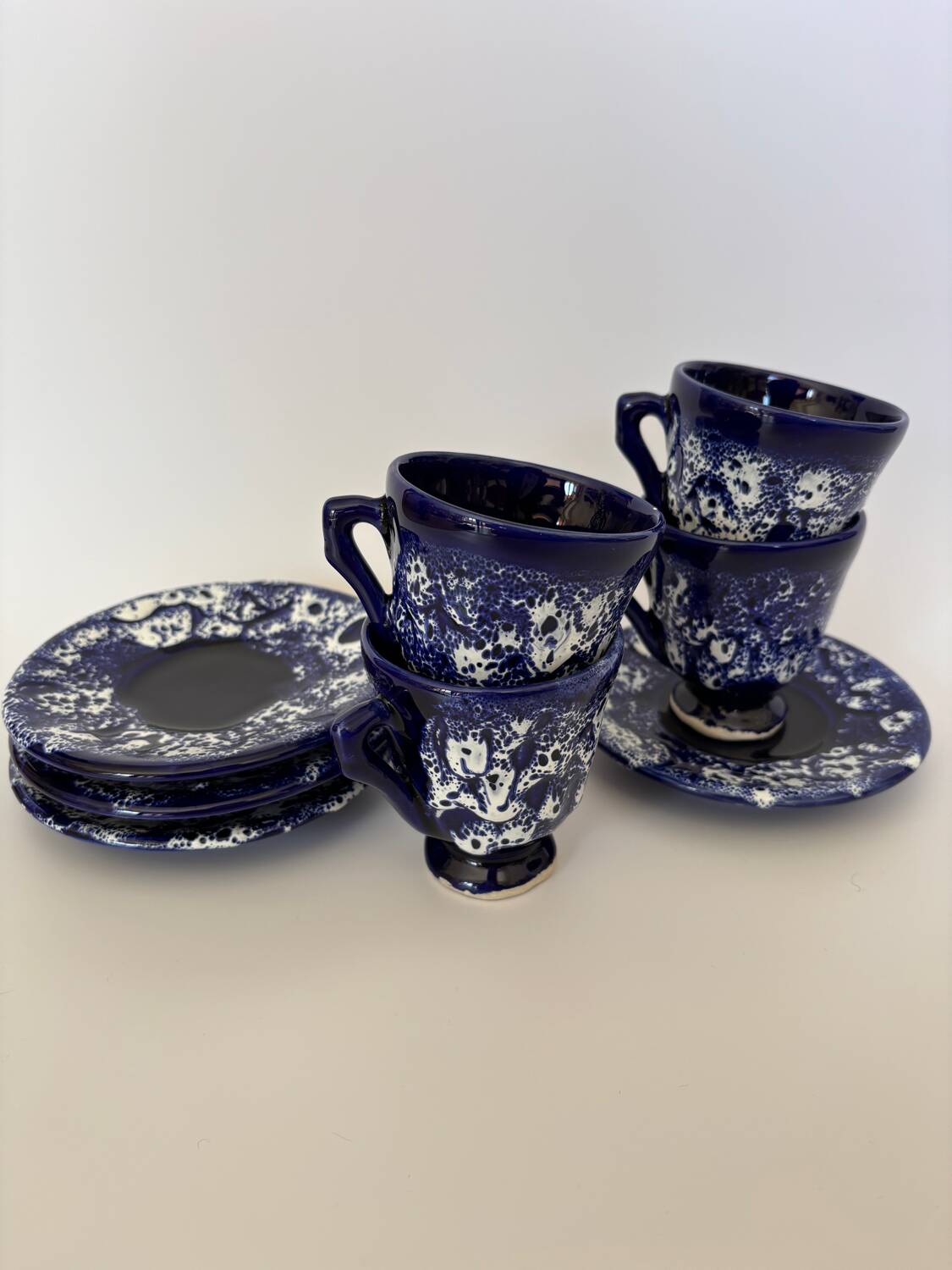 Vallauris blue ceramic cups from the 60s