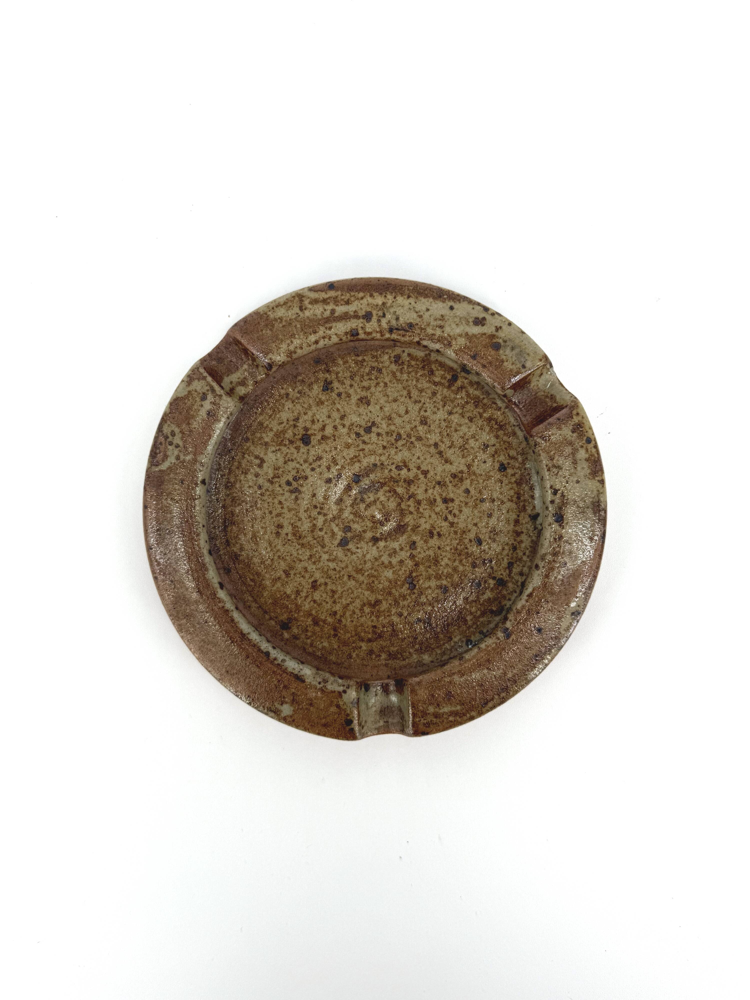 Vintage speckled brown glazed stoneware ashtray