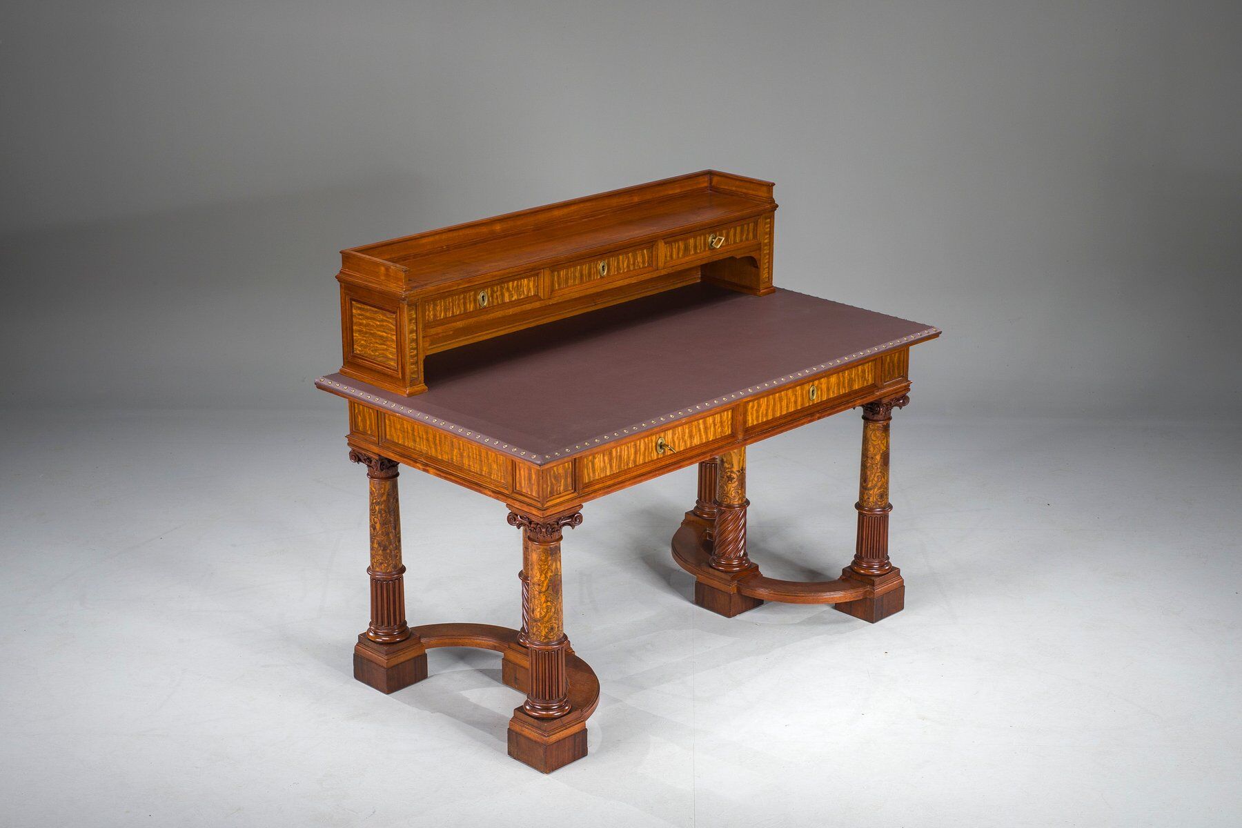 Wilhelmine secretary in walnut & exotic veneer with leather top