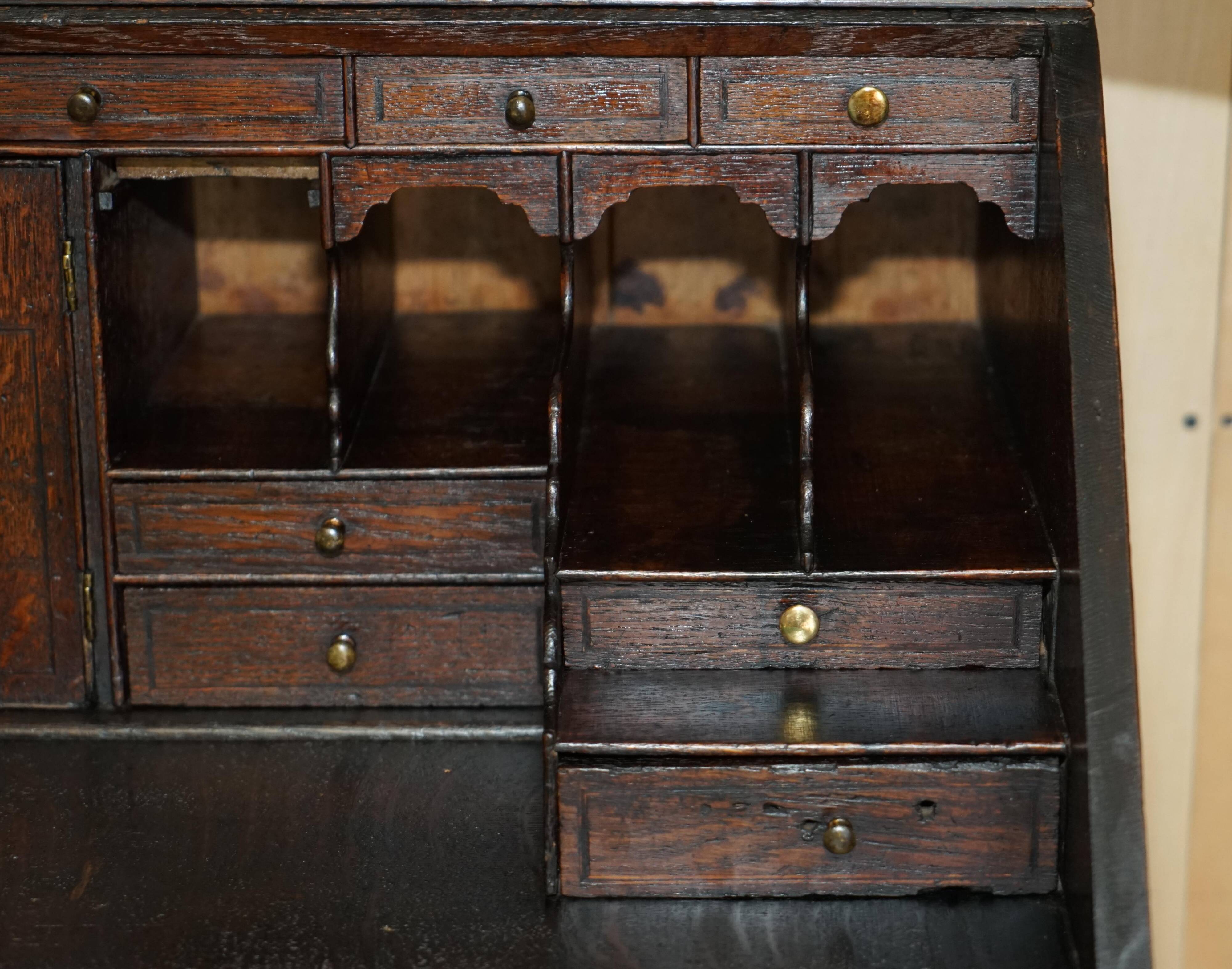 Library Desk in Carved Oak with Brass Handles