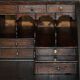 Library Desk in Carved Oak with Brass Handles