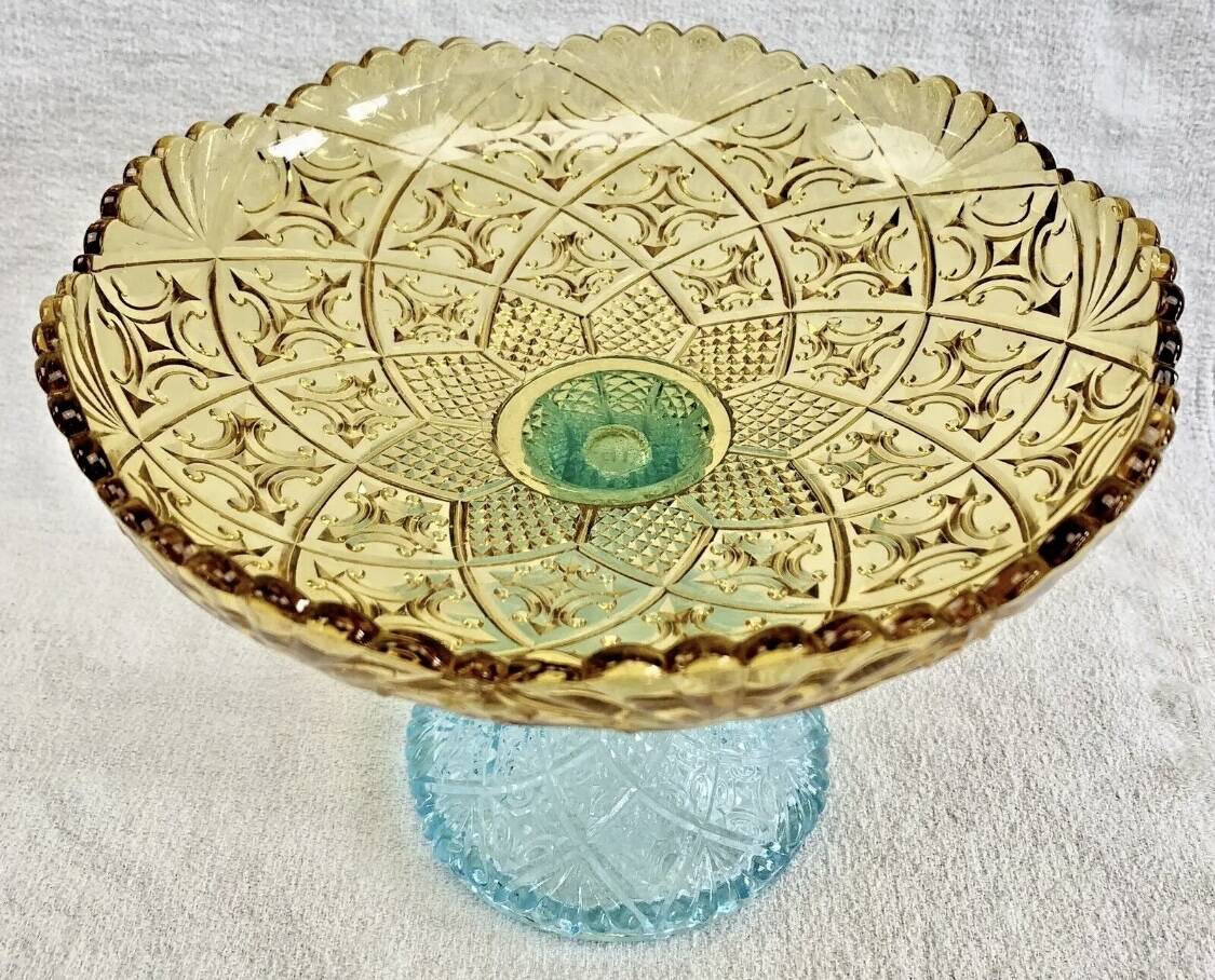 Georges Sand hollow two-tone glass compote bowl signed Portieux