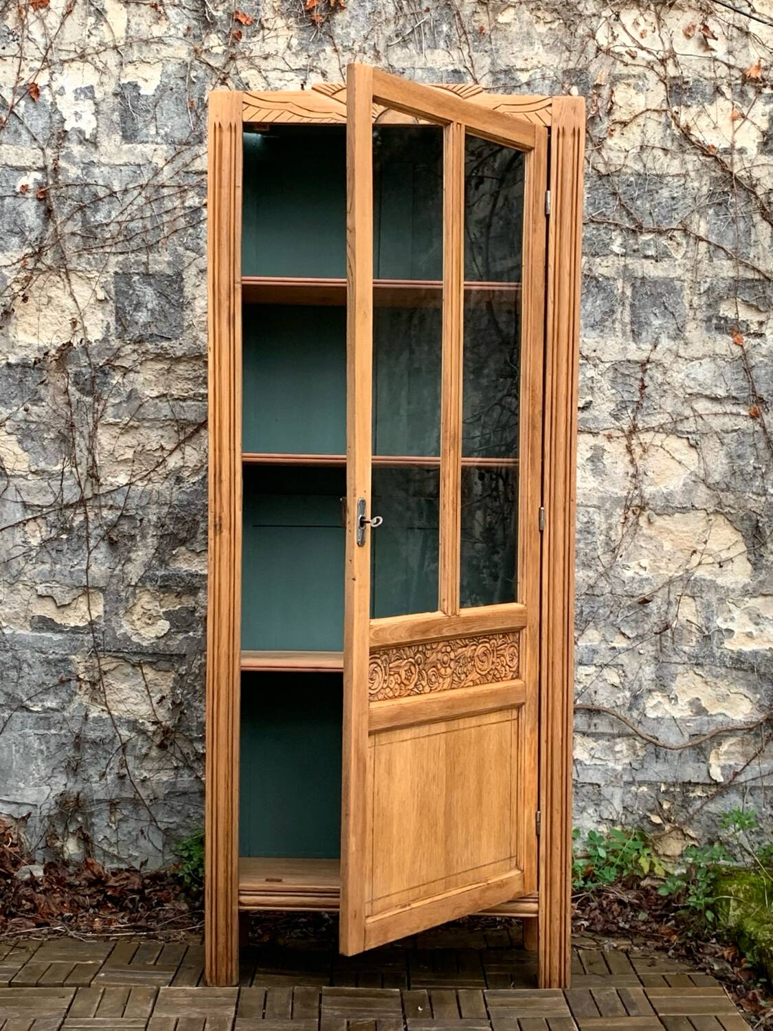 Parisian glass cabinet art deco raw wood