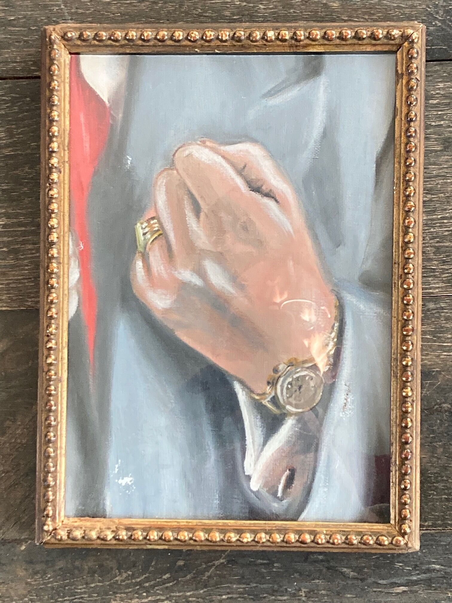 Painting clenched fist, signet ring and rolex