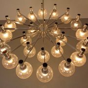 Large chromed spider Sputnik lamp with 24 hand-blown ice glass balls from Ott International, Germany, 1960s.
