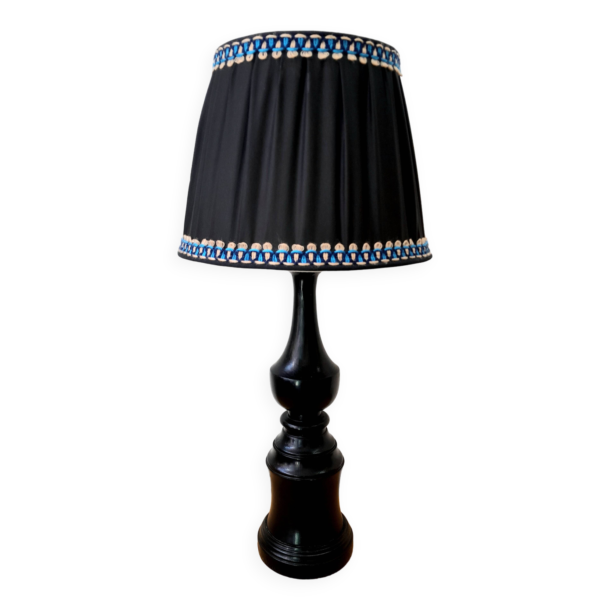 Art deco wooden lamp 1930 and couture lampshade