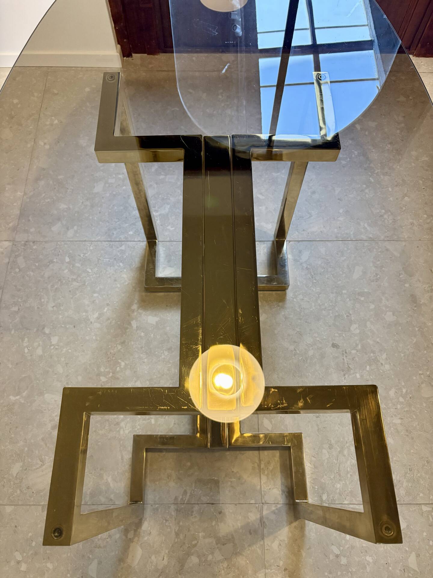 Belgo dining table chrome 1970s smoked glass