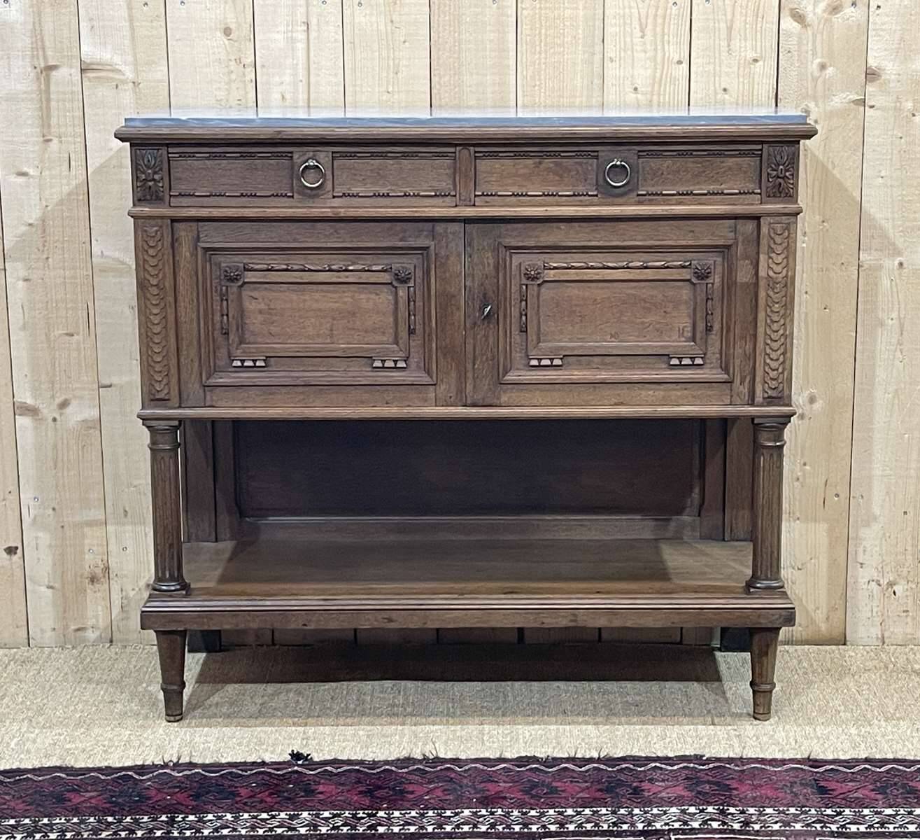 Louis XVI style oak server with marble top
