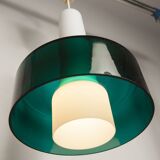 Suspension vintage en 2 élements opaline blanche et verre transparent vert