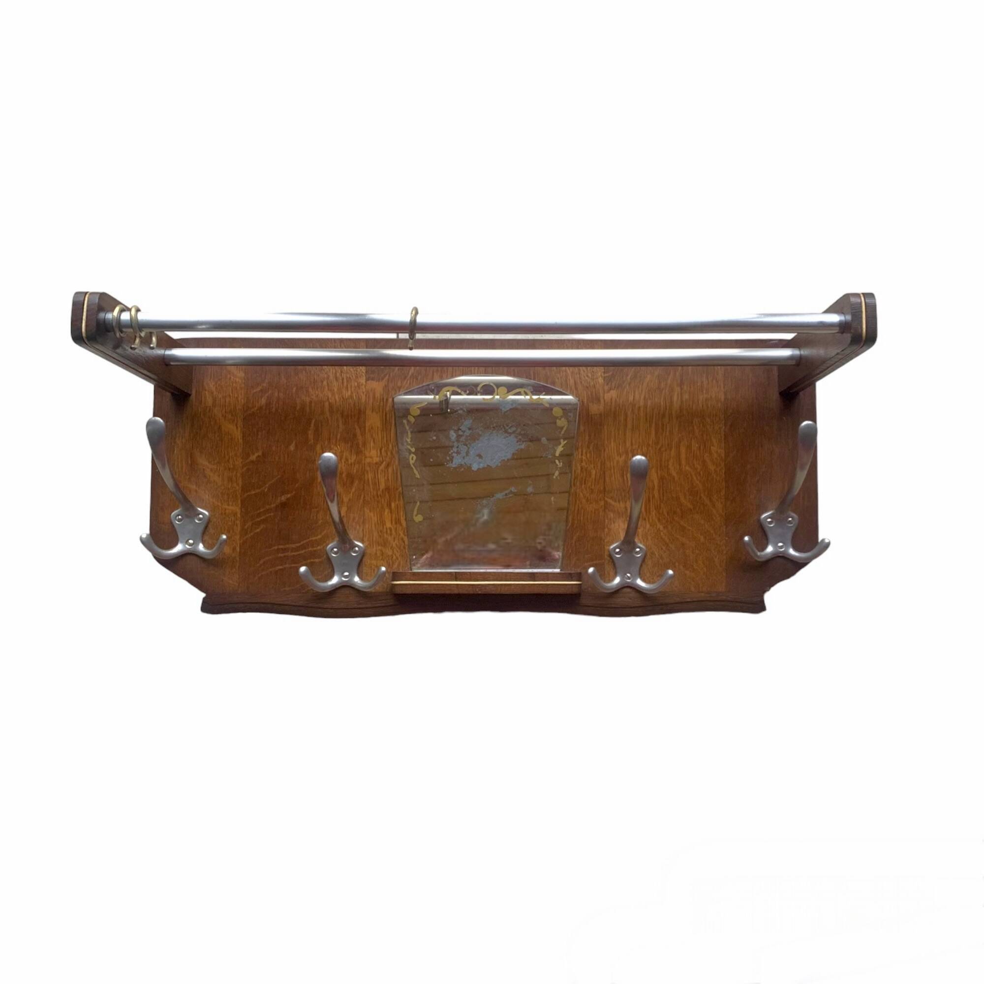 Art Deco wooden wall coat rack