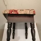 Antique footrest stool in wood and fabric
