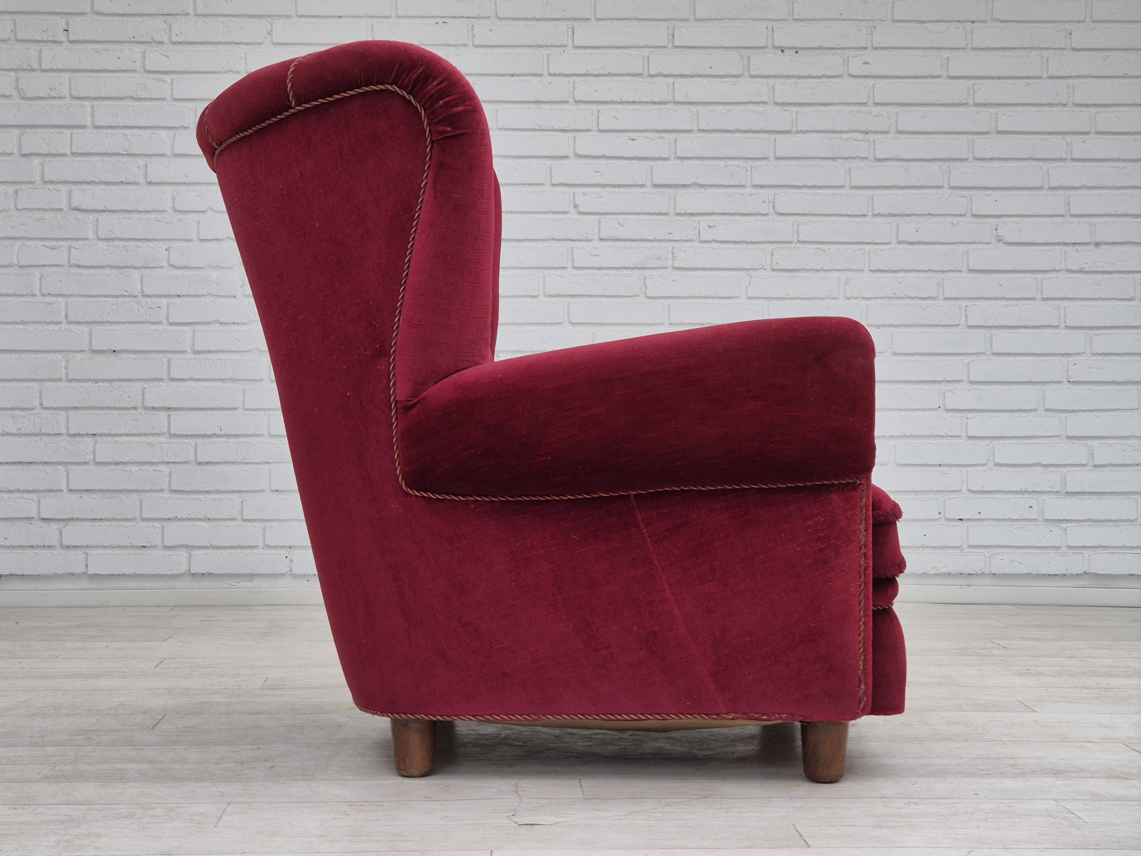 1960s, Danish relax armchair, original condition, red furniture velour.