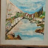 Rare oil painting Giuseppe Serafini view of the Arno Montelupo Fiorentino 1962