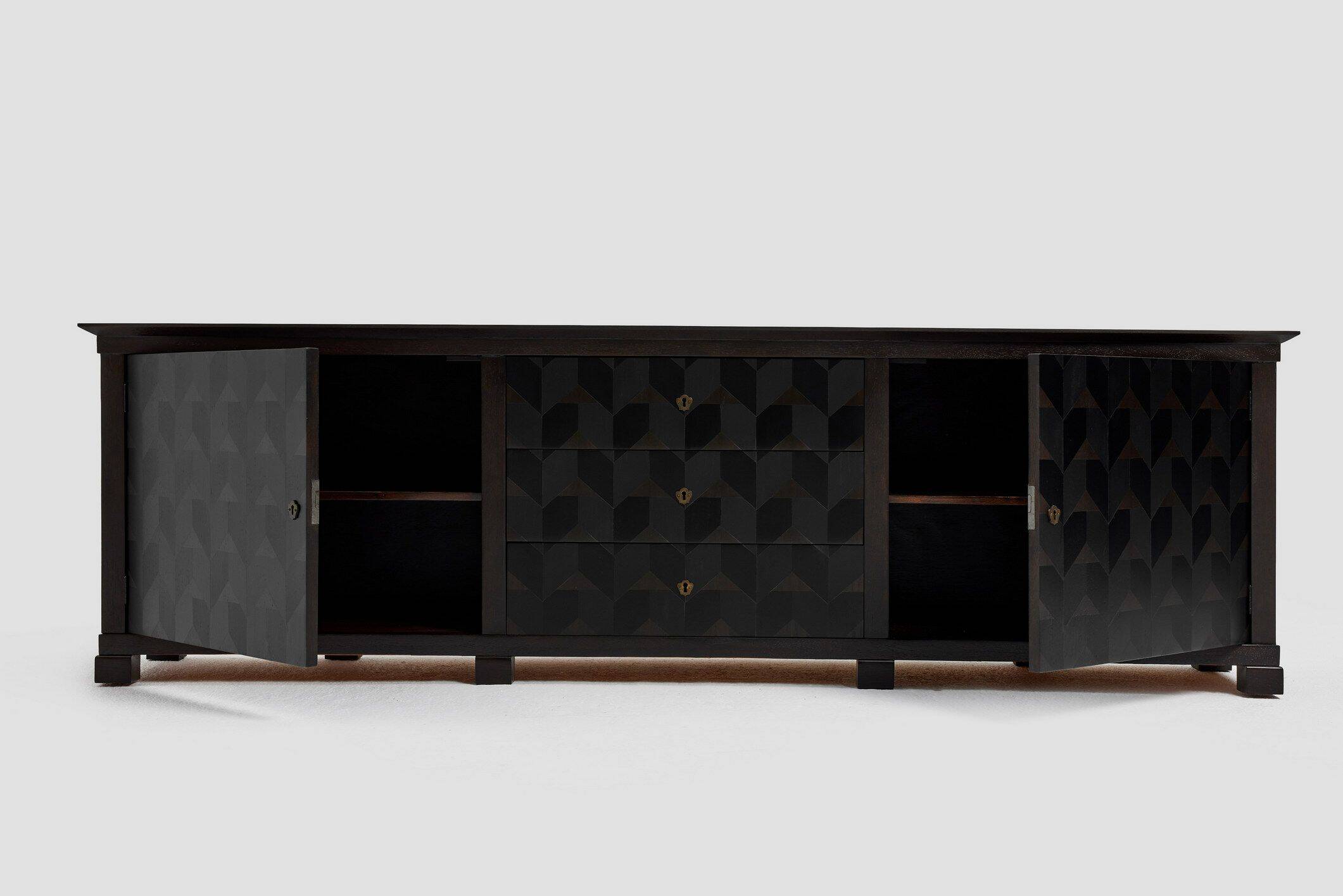 Brutalist Oak Craftsmanship Sideboard, 1960s/70s, Germany, Brass Accents