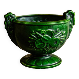 Cache-pot en fonte émaillée verte