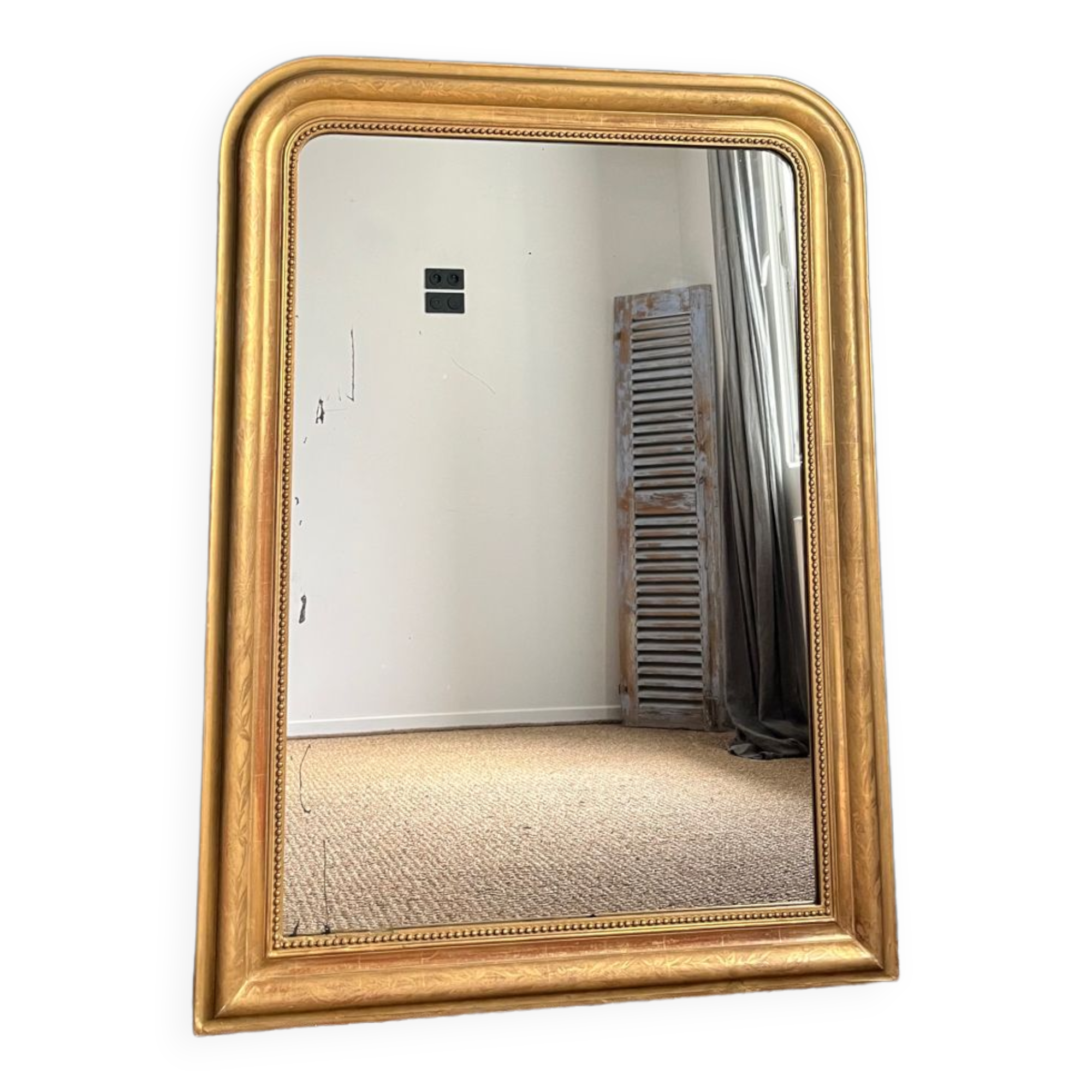 Old mirror Louis-Philippe beaded 128cm/95,cm gilded with gold leaf
