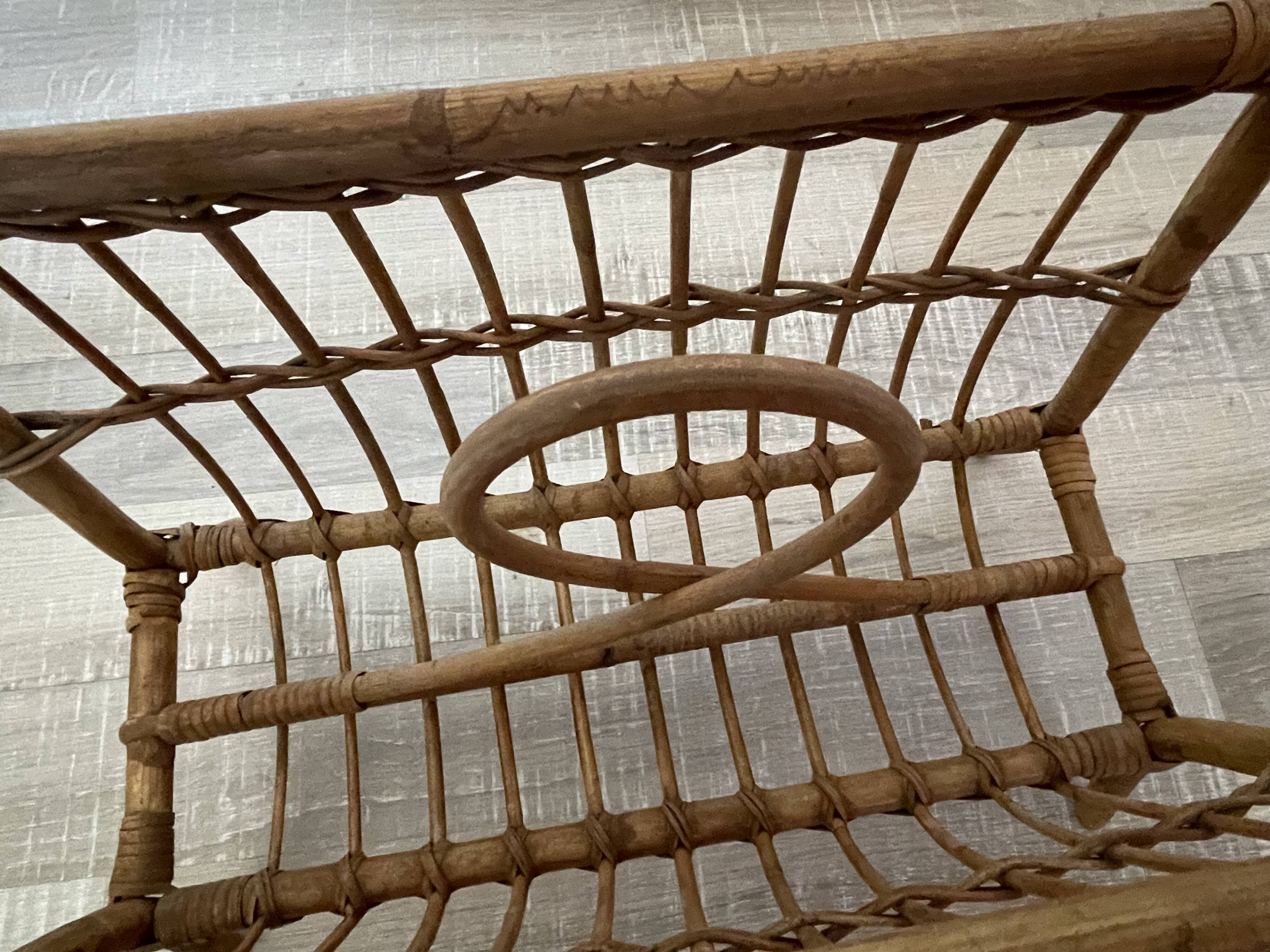 60s rattan magazine rack