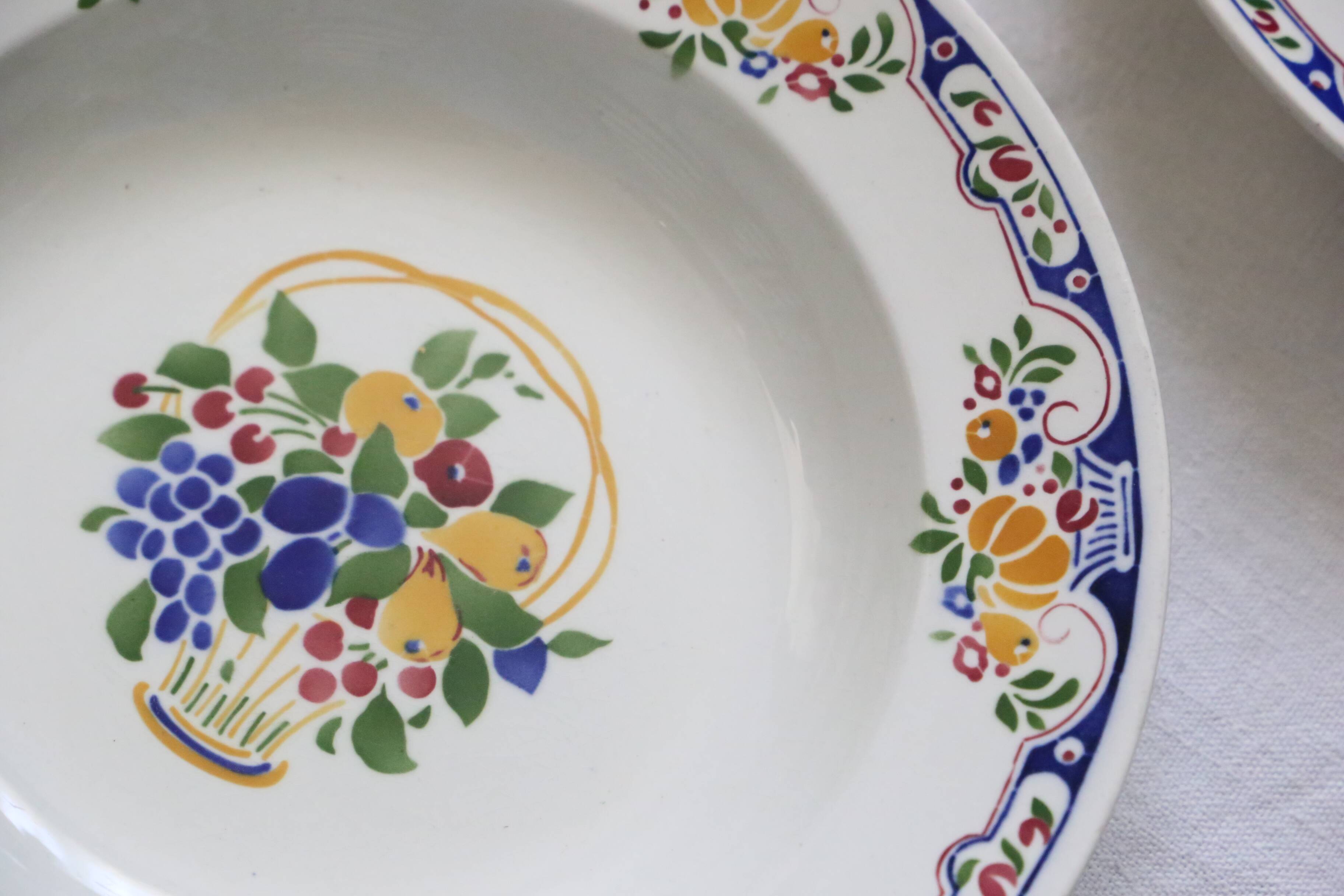 Set of 5 Boch soup plates, Fructidor service, vintage