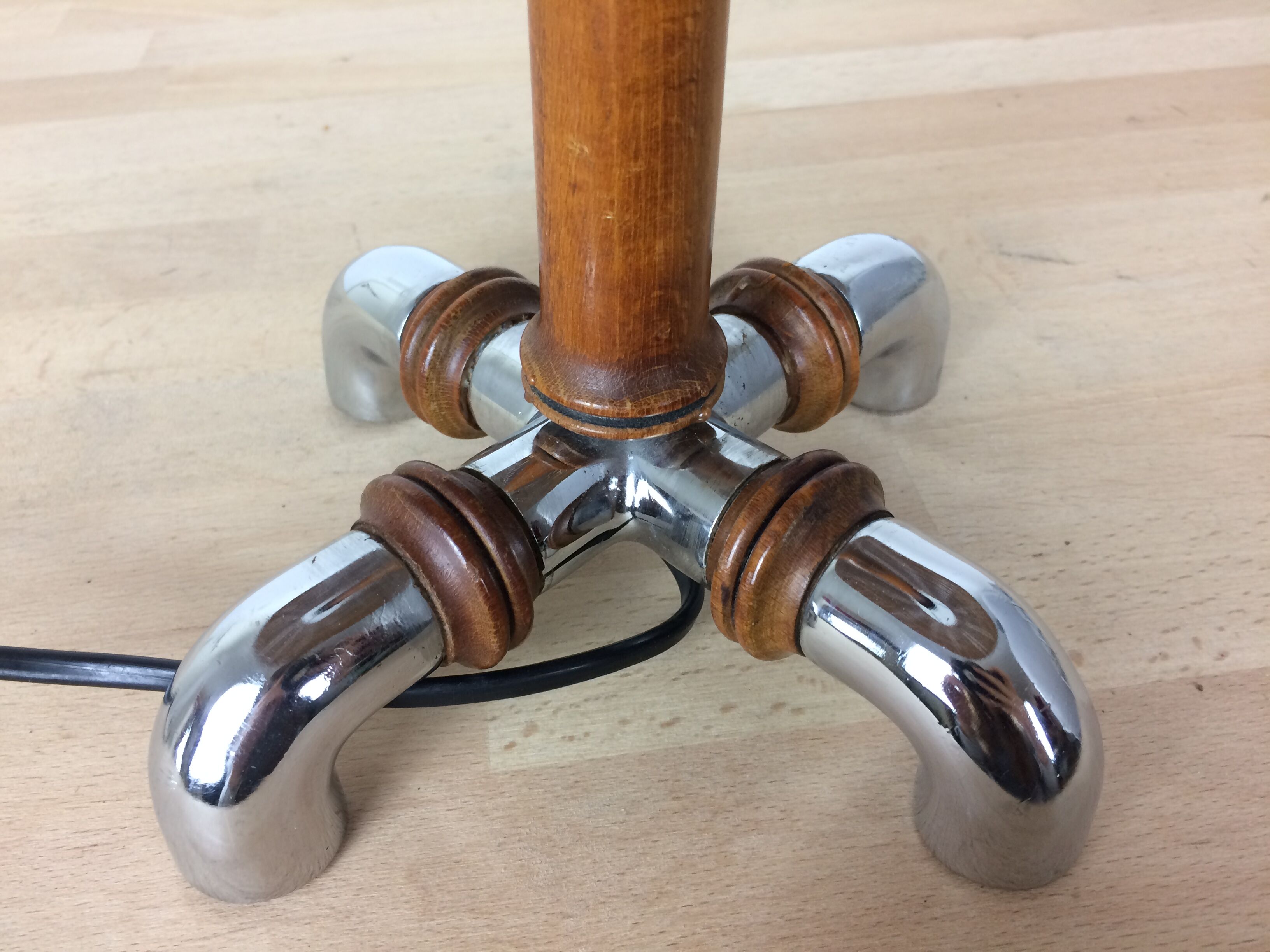 Organic wood lamp bamboo and chrome effect, 70s