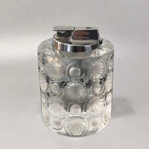 1970s Lalique crystal "Tokyo" table lighter signed. Made in France
