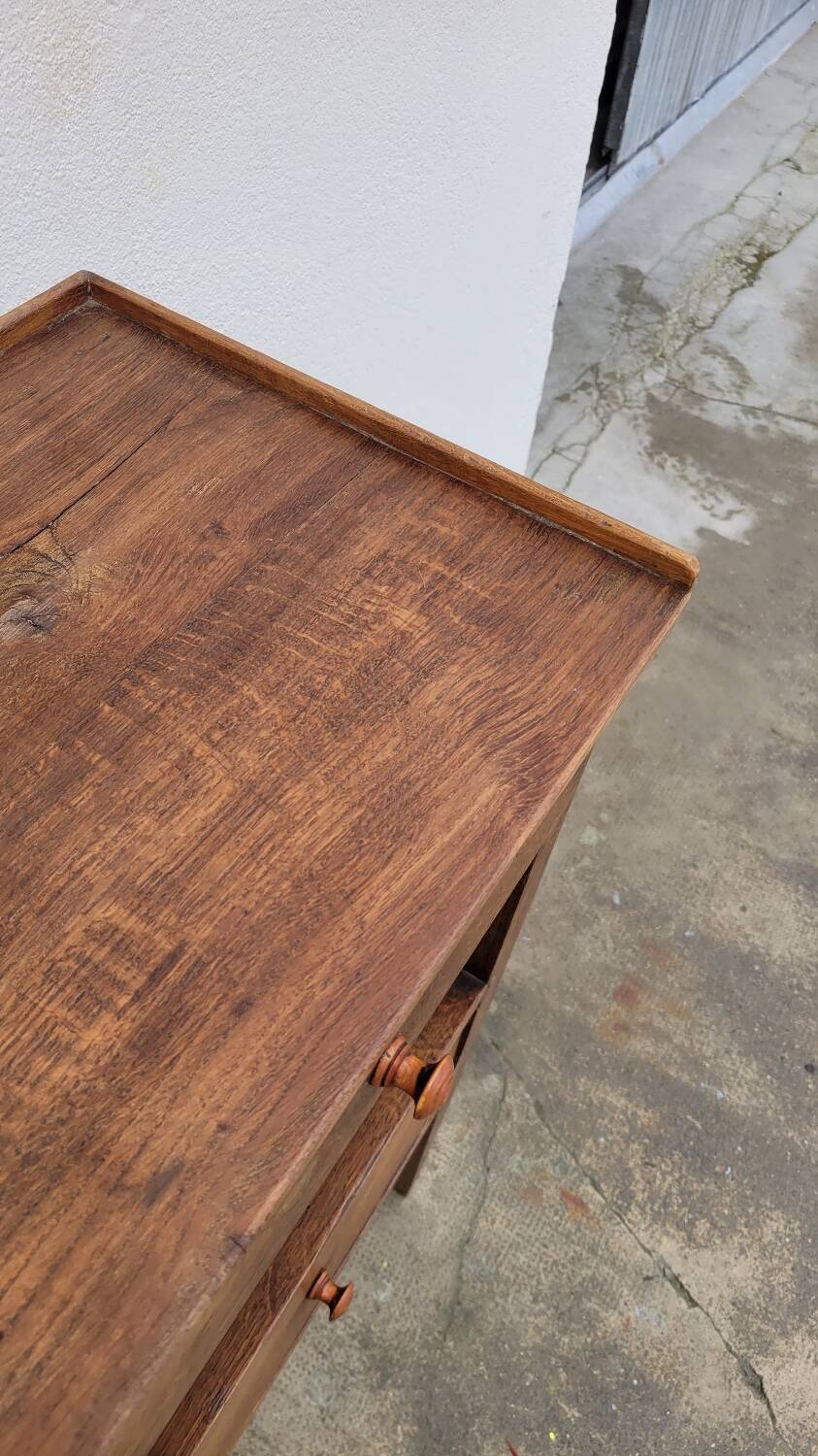 Rustic bedside table in solid oak 2 drawers - 19th