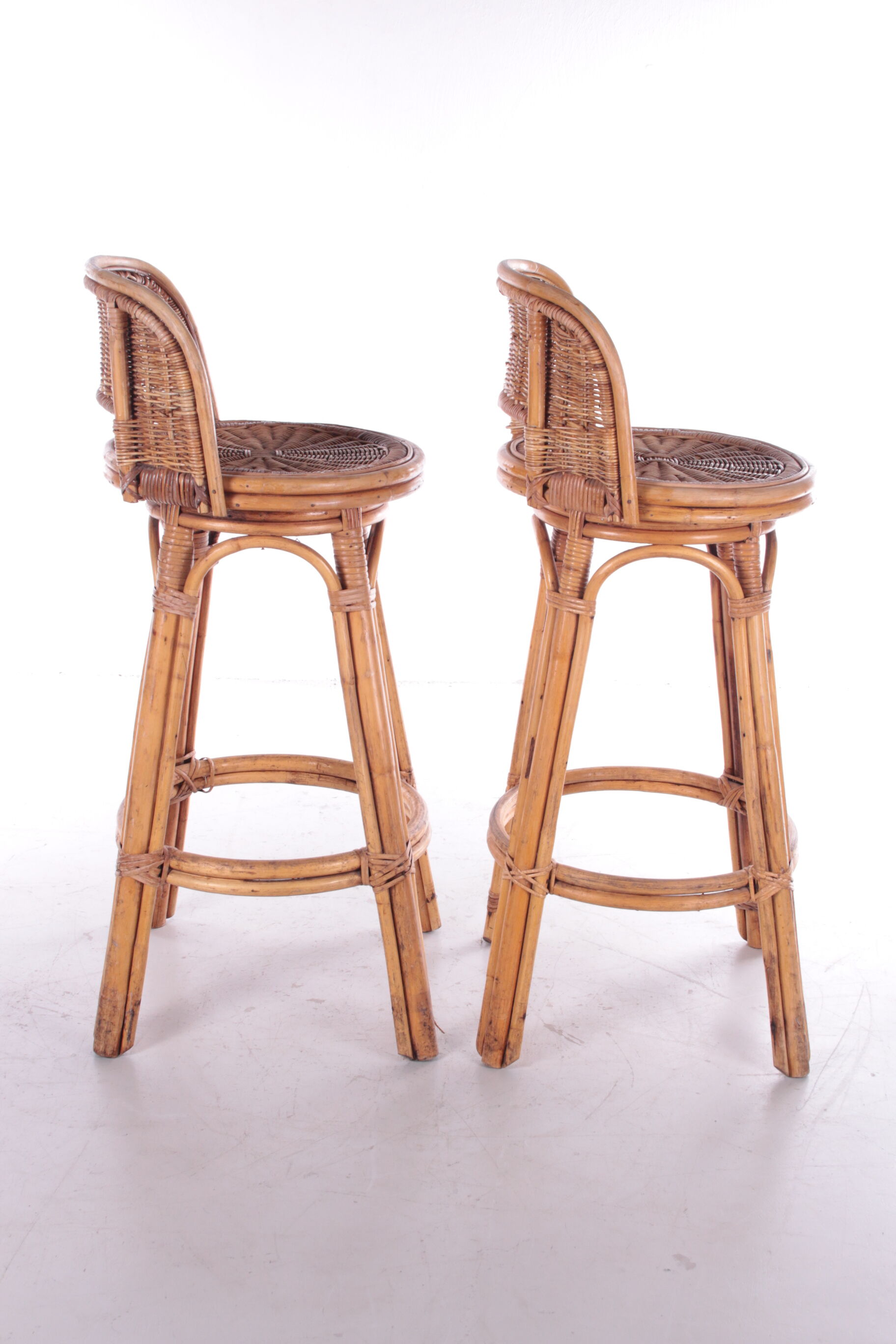 Vintage Rattan Swivel Bar Stool Set, 1950s