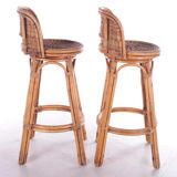 Vintage Rattan Swivel Bar Stool Set, 1950s