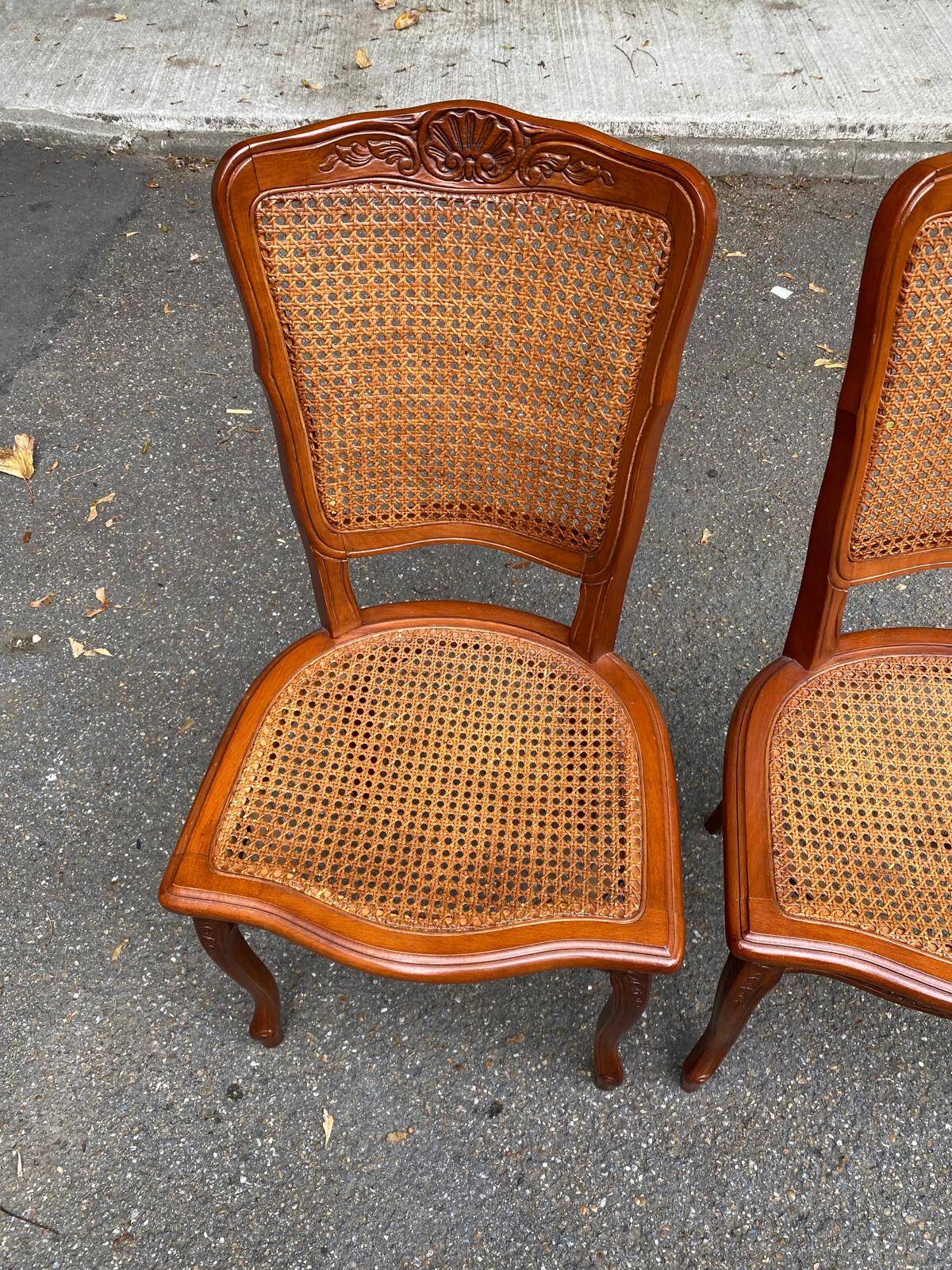 2 Louis XV style caned chairs in solid wood, 20th century