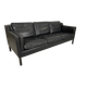 Vintage danish black leather 3 person stouby sofa