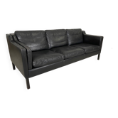 Vintage danish black leather 3 person stouby sofa