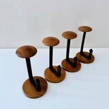 4 Vintage Wooden Coat Hooks, Mid-Century Modern Wall Coat Rack, Retro Style