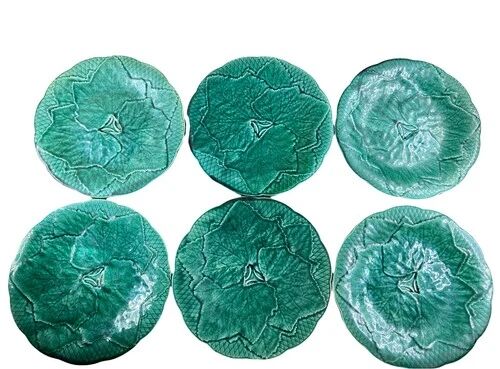 Gien Primefleur green barbotine plates set of 6, 21cm