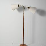 Lampadaire scandinave en chêne et laiton, années 50