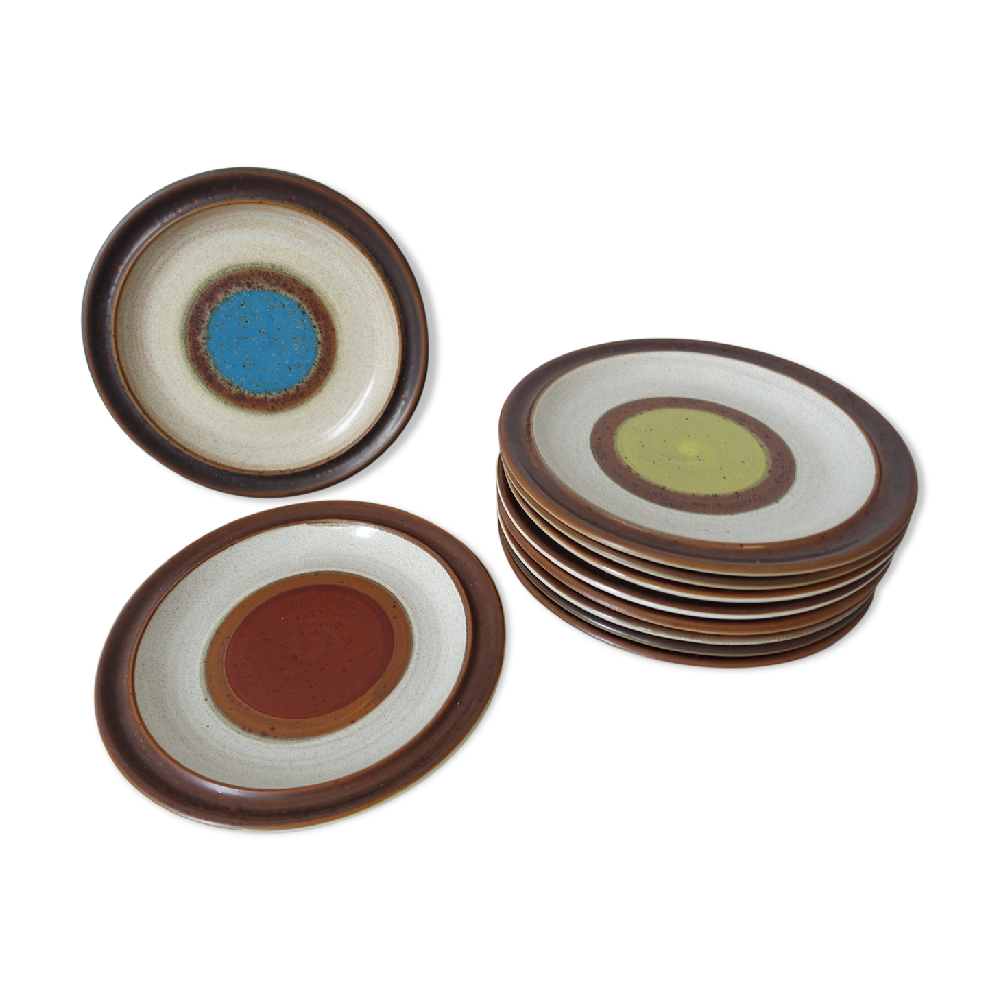 10 dessert plates in Denby enamelled stoneware made in England